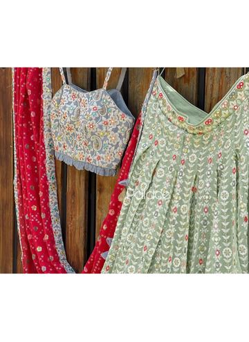 Brilliant Thread Work Georgette Pastel Green Lehenga Choli